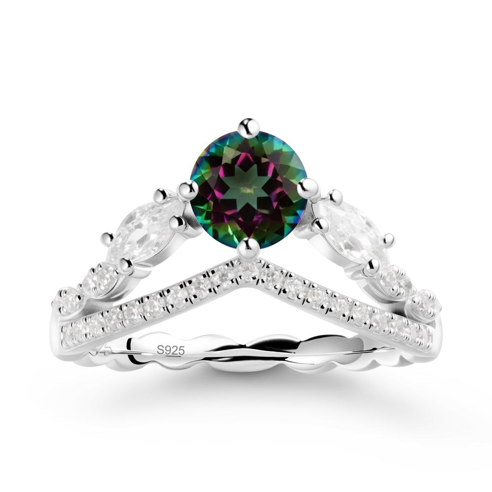 Round Mystic Topaz Crown Ring with Leaf - LUO Jewelry #metal_sterling silver