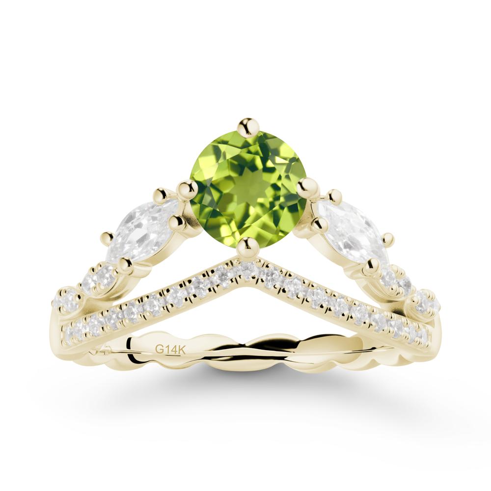 Round Peridot Crown Ring with Leaf - LUO Jewelry #metal_14k yellow gold
