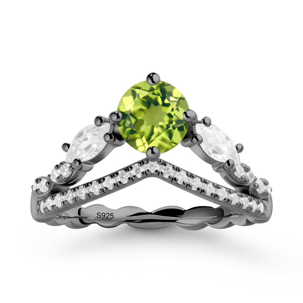 Round Peridot Crown Ring with Leaf - LUO Jewelry #metal_black finish sterling silver