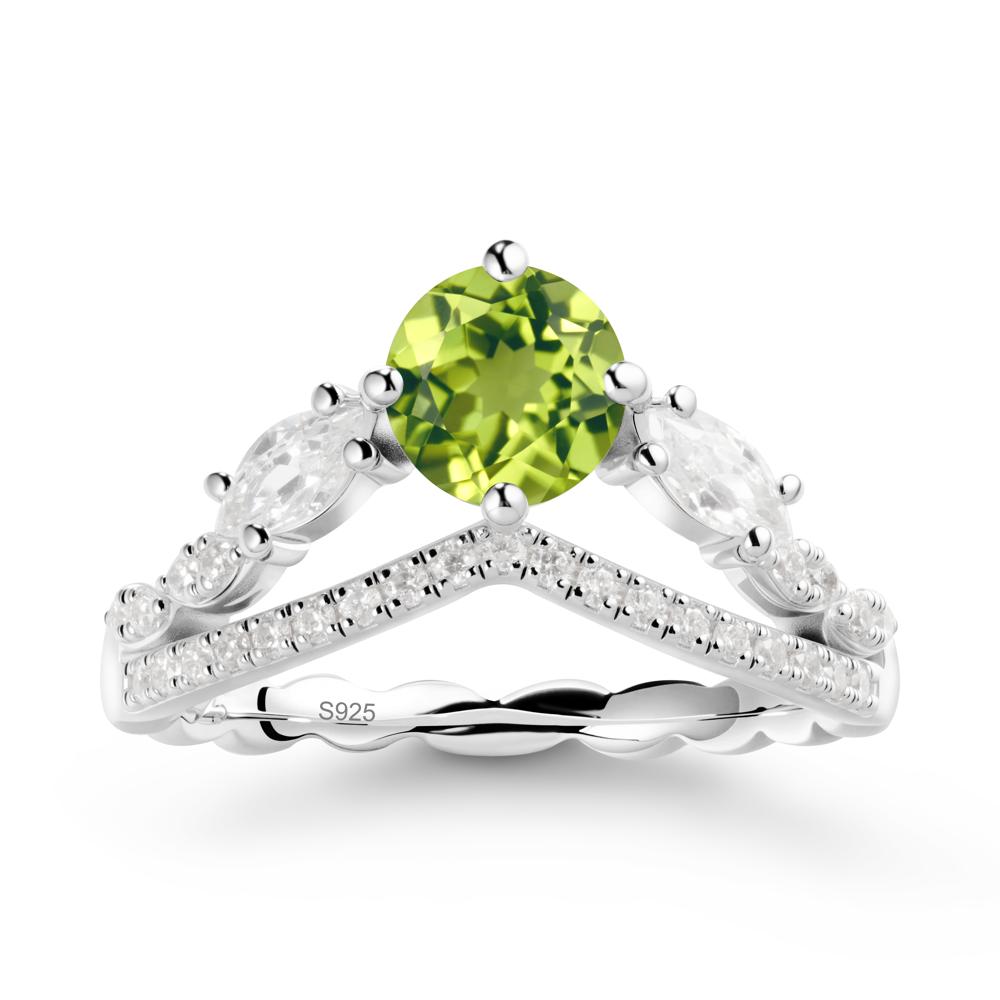 Round Peridot Crown Ring with Leaf - LUO Jewelry #metal_sterling silver
