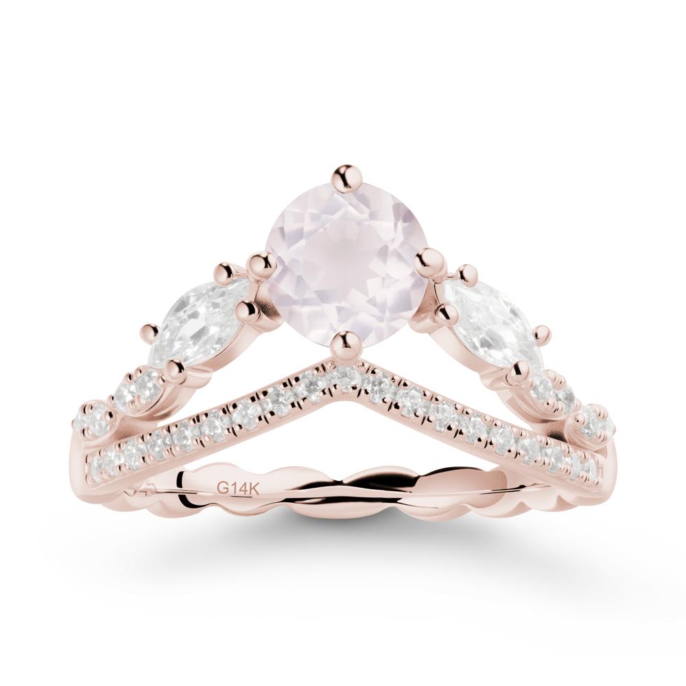 Leaf Inspired Crown Rose Quartz Ring - LUO Jewelry #metal_14k rose gold