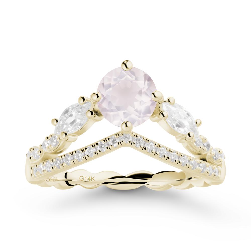 Leaf Inspired Crown Rose Quartz Ring - LUO Jewelry #metal_14k yellow gold