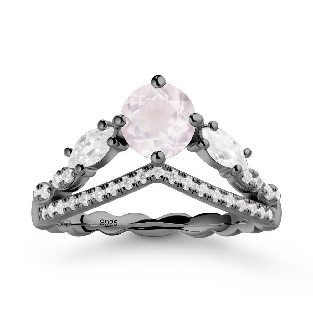 Leaf Inspired Crown Rose Quartz Ring - LUO Jewelry #metal_black finish sterling silver