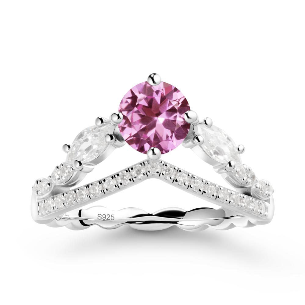Round Pink Sapphire Crown Ring with Leaf - LUO Jewelry #metal_sterling silver