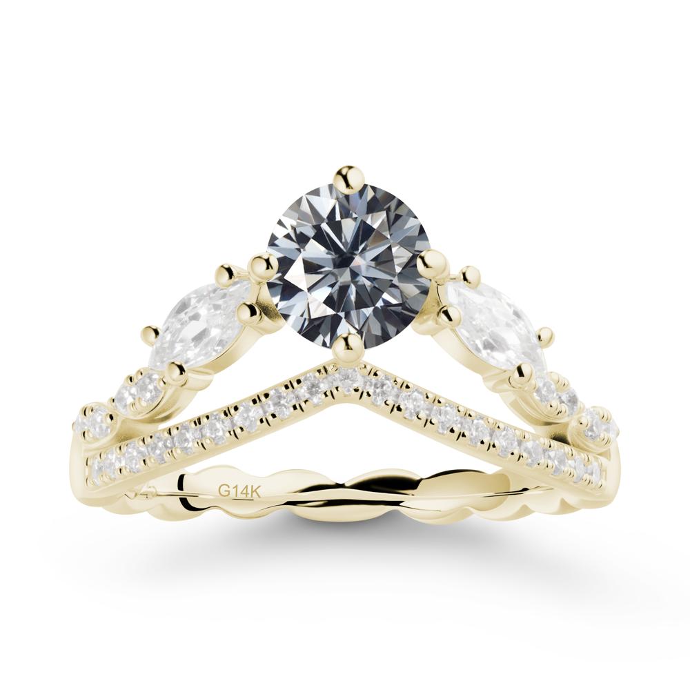 Leaf Inspired Crown Grey Moissanite Ring - LUO Jewelry #metal_14k yellow gold