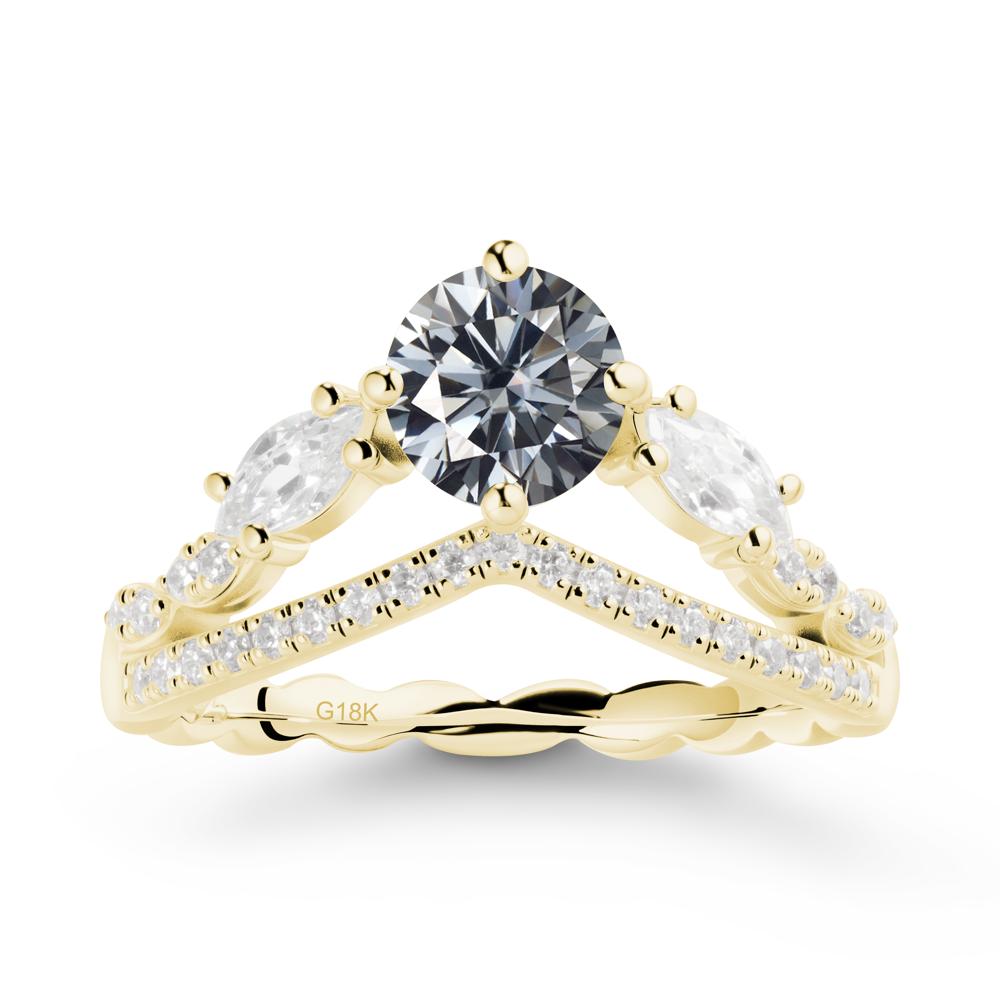 Leaf Inspired Crown Grey Moissanite Ring - LUO Jewelry #metal_18k yellow gold