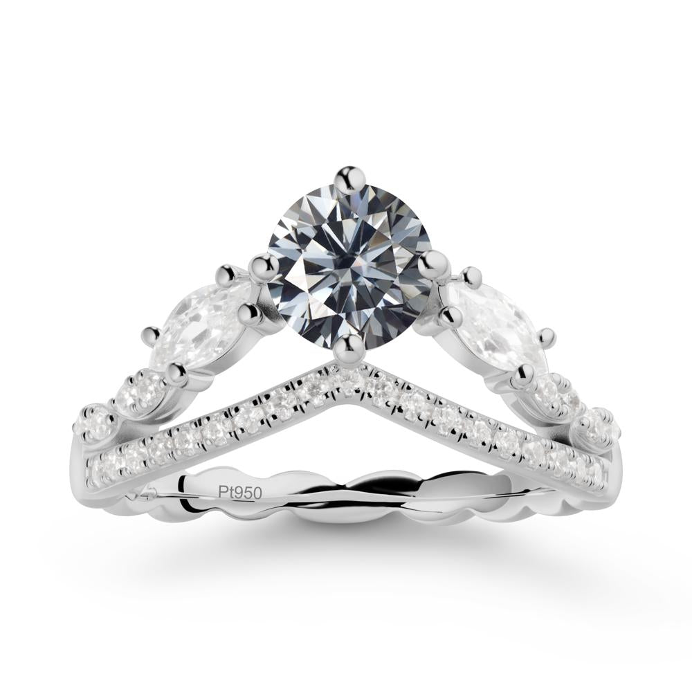 Leaf Inspired Crown Grey Moissanite Ring - LUO Jewelry #metal_platinum