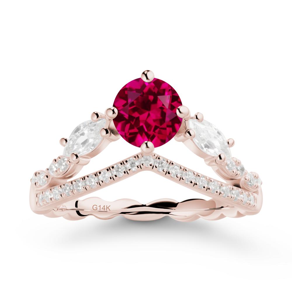 Round Ruby Crown Ring with Leaf - LUO Jewelry #metal_14k rose gold