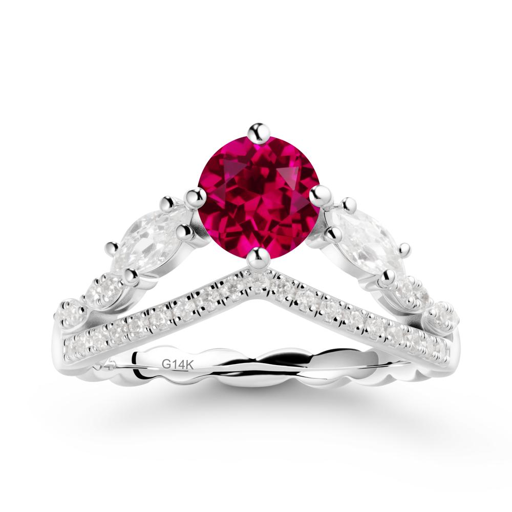 Round Ruby Crown Ring with Leaf - LUO Jewelry #metal_14k white gold