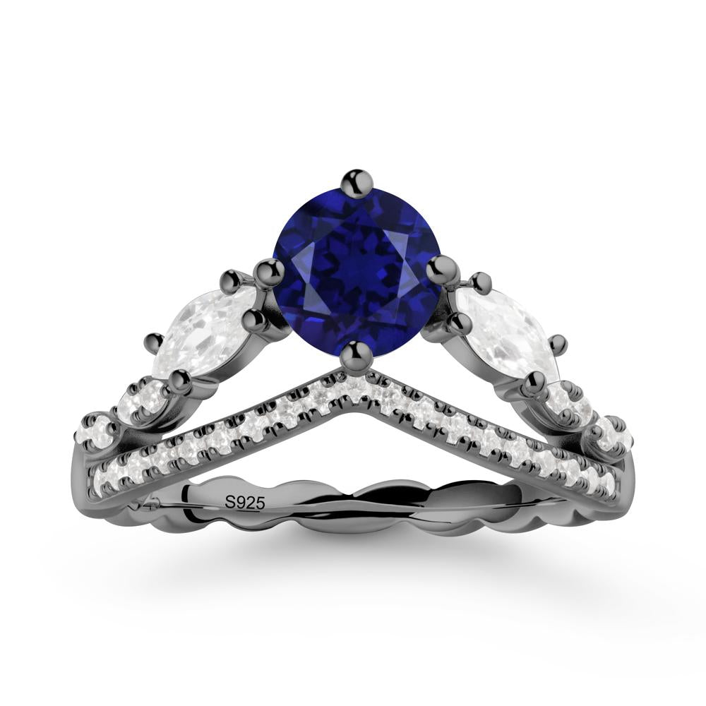 Leaf Inspired Crown Sapphire Ring - LUO Jewelry #metal_black finish sterling silver