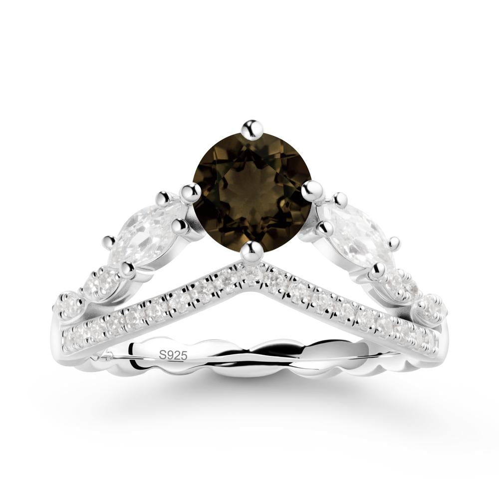 Round Smoky Quartz Crown Ring with Leaf - LUO Jewelry #metal_sterling silver