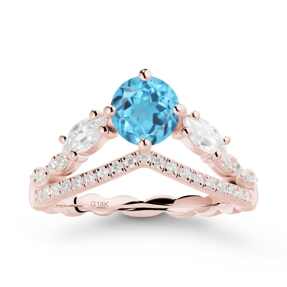 Leaf Inspired Crown Swiss Blue Topaz Ring - LUO Jewelry #metal_18k rose gold