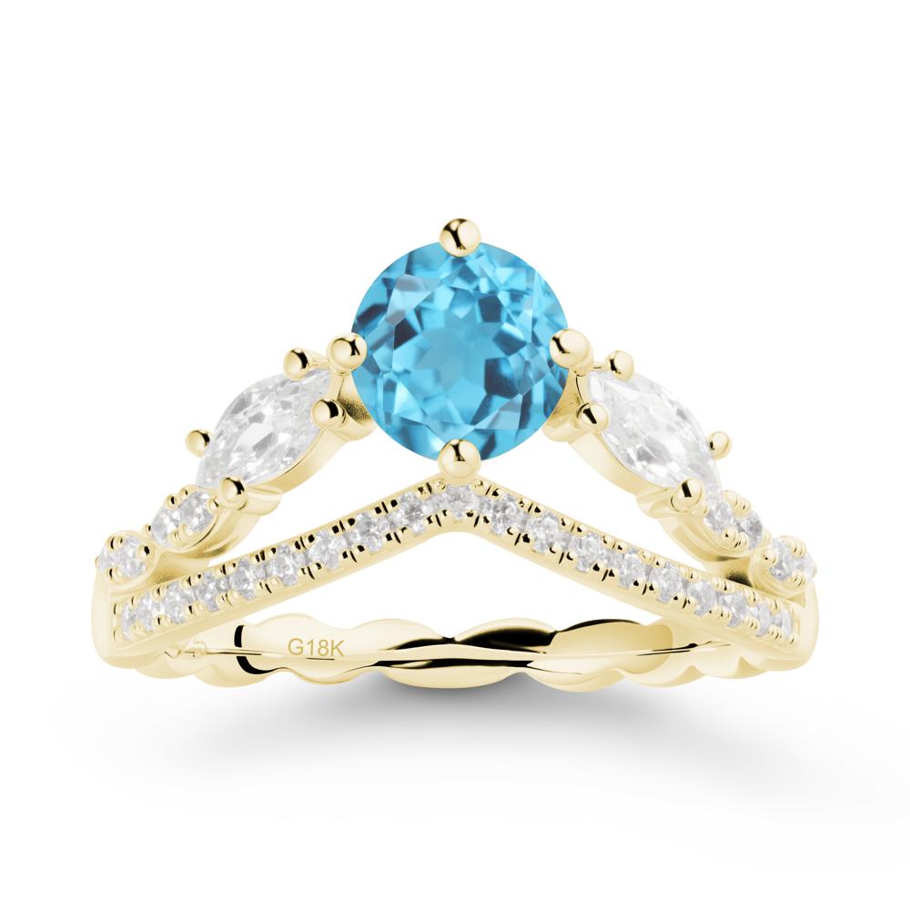 Leaf Inspired Crown Swiss Blue Topaz Ring - LUO Jewelry #metal_18k yellow gold