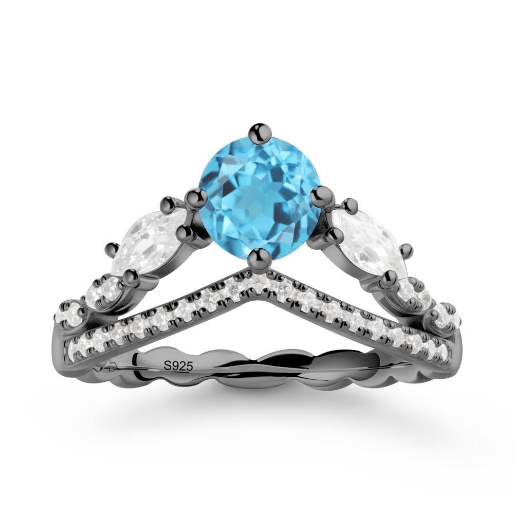 Leaf Inspired Crown Swiss Blue Topaz Ring - LUO Jewelry #metal_black finish sterling silver