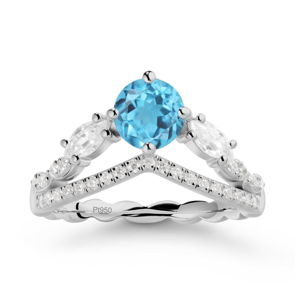 Leaf Inspired Crown Swiss Blue Topaz Ring - LUO Jewelry #metal_platinum