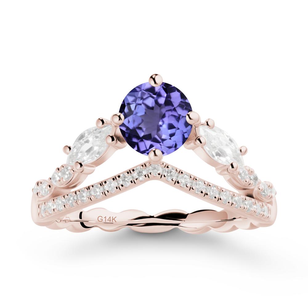 Round Tanzanite Crown Ring with Leaf - LUO Jewelry #metal_14k rose gold
