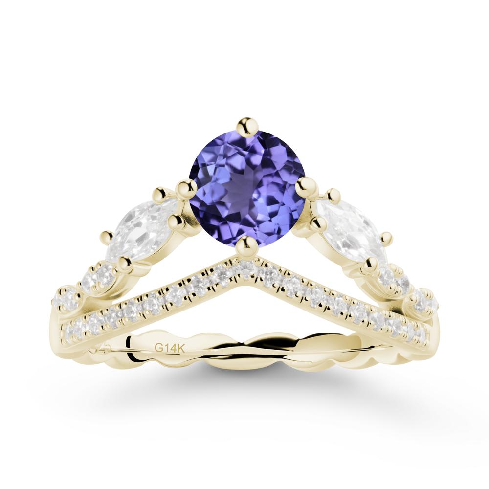 Round Tanzanite Crown Ring with Leaf - LUO Jewelry #metal_14k yellow gold