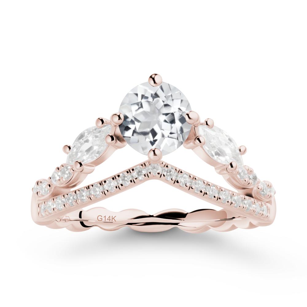 Leaf Inspired Crown White Topaz Ring - LUO Jewelry #metal_14k rose gold