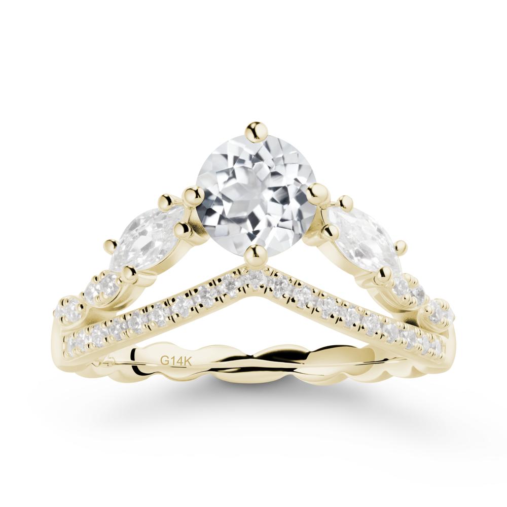 Leaf Inspired Crown White Topaz Ring - LUO Jewelry #metal_14k yellow gold