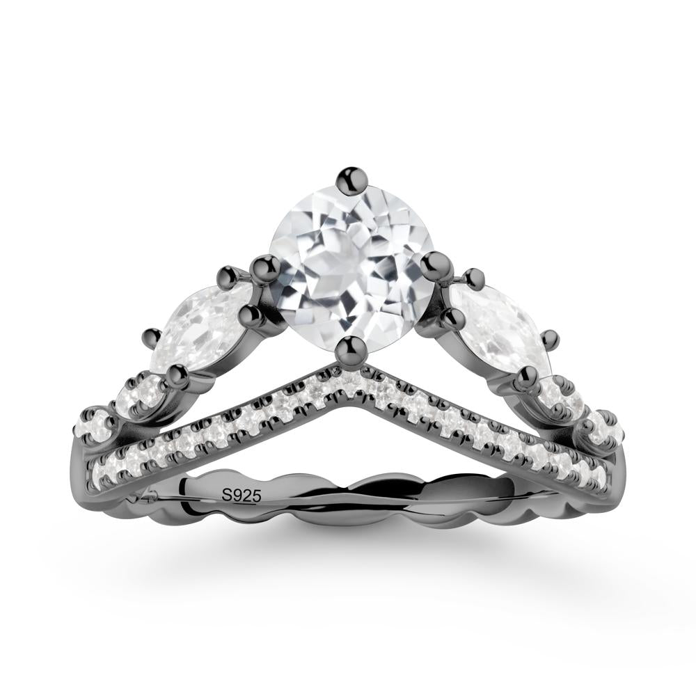 Leaf Inspired Crown White Topaz Ring - LUO Jewelry #metal_black finish sterling silver