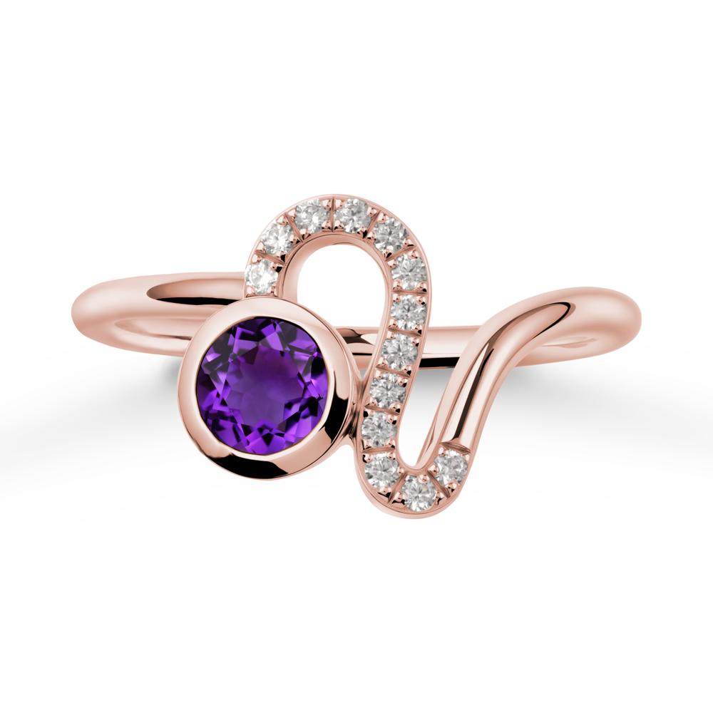 Leo Zodiac Round Amethyst Ring - LUO Jewelry #metal_18k rose gold