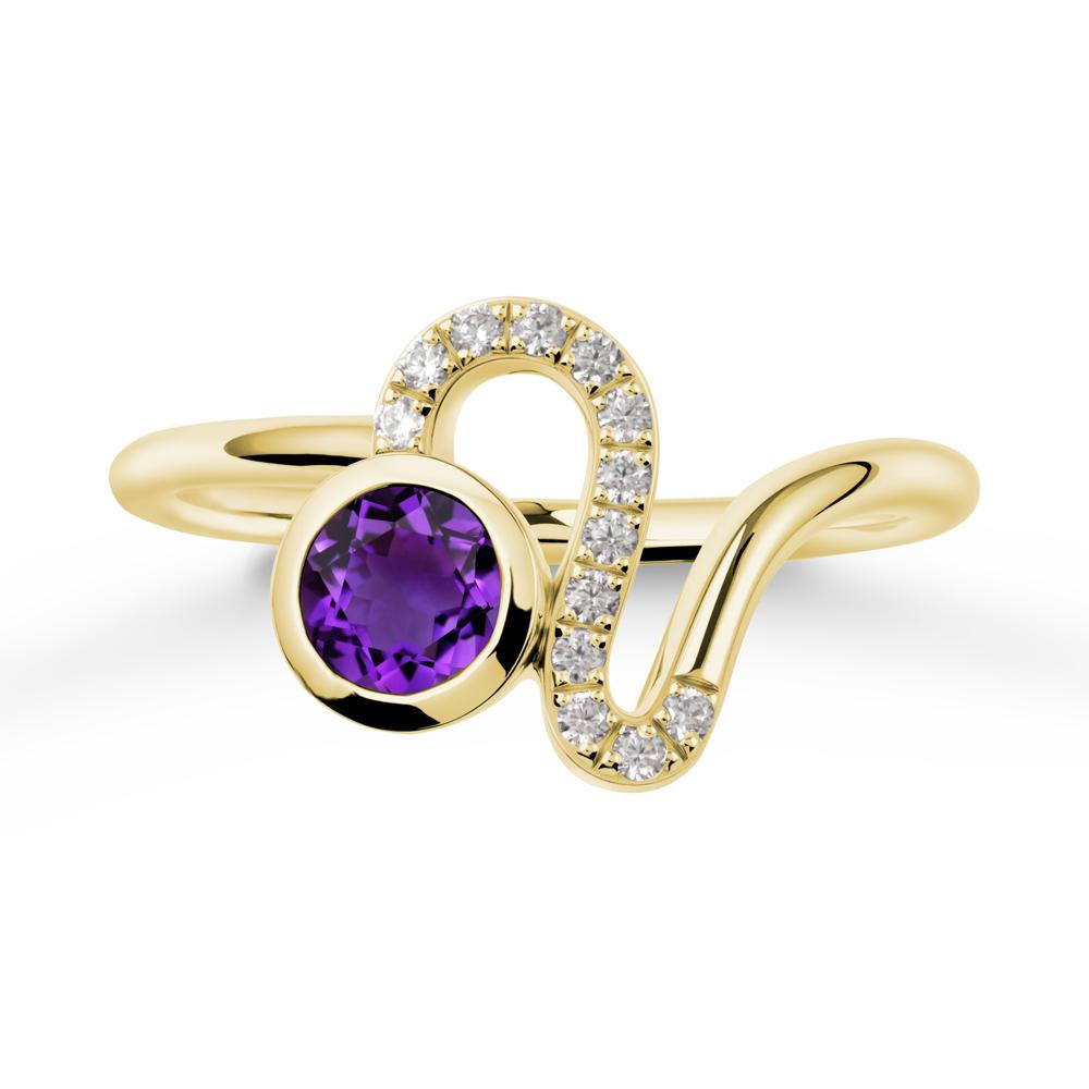 Leo Zodiac Round Amethyst Ring - LUO Jewelry #metal_18k yellow gold