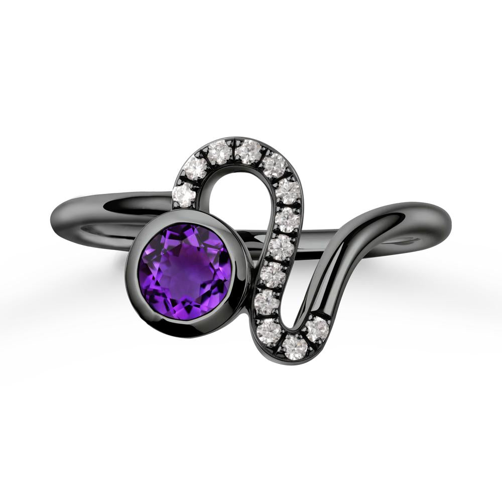 Leo Zodiac Round Amethyst Ring - LUO Jewelry #metal_black finish sterling silver