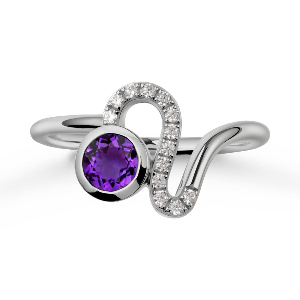 Leo Zodiac Round Amethyst Ring - LUO Jewelry #metal_platinum