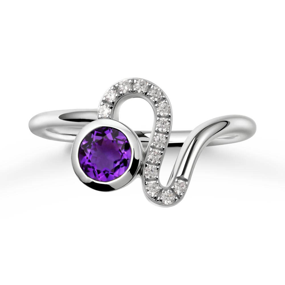 Leo Zodiac Round Amethyst Ring - LUO Jewelry #metal_sterling silver