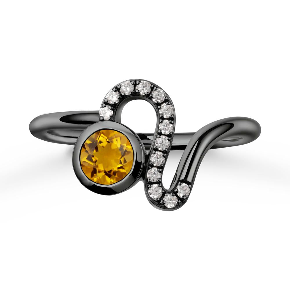 Leo Zodiac Round Citrine Ring - LUO Jewelry #metal_black finish sterling silver