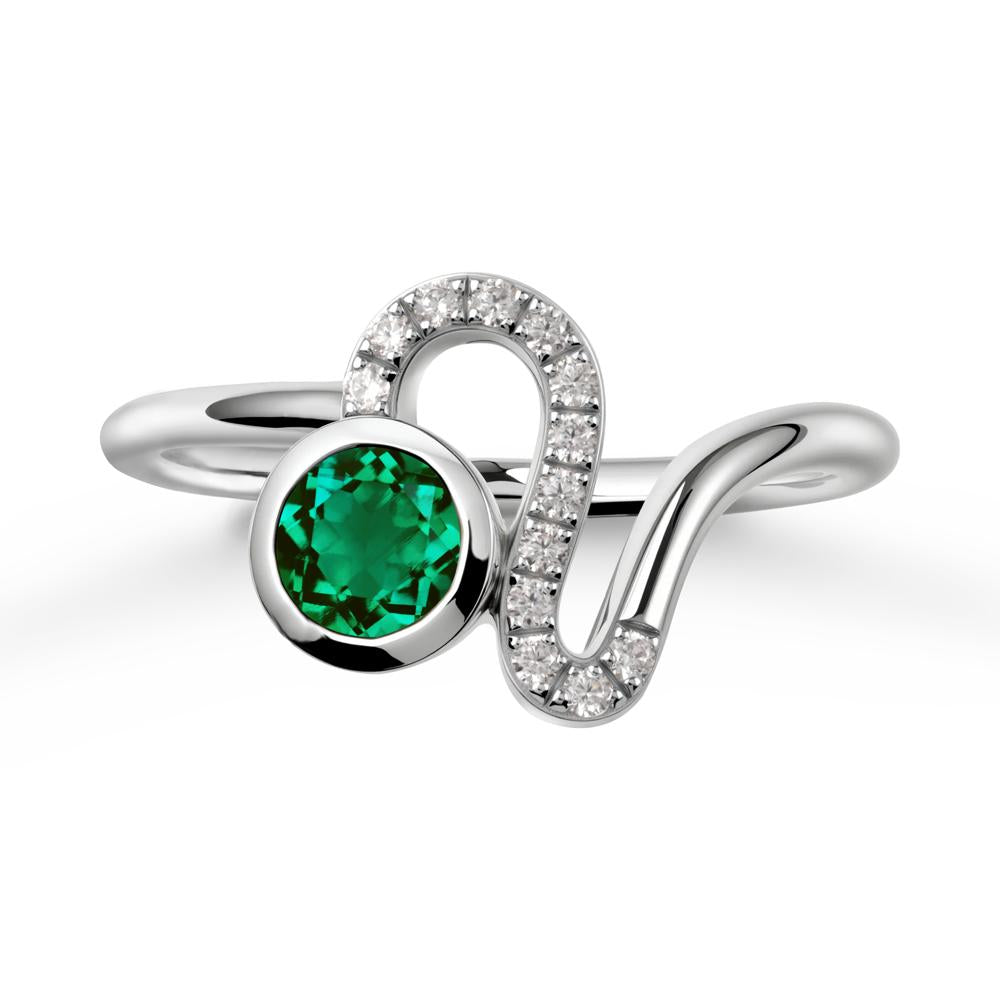 Bezel Round Emerald Ring - LUO Jewelry #metal_14k white gold