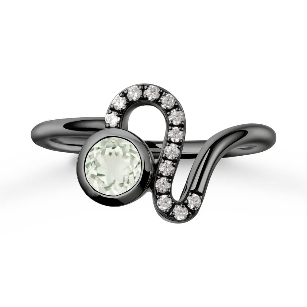 Leo Zodiac Round Green Amethyst Ring - LUO Jewelry #metal_black finish sterling silver