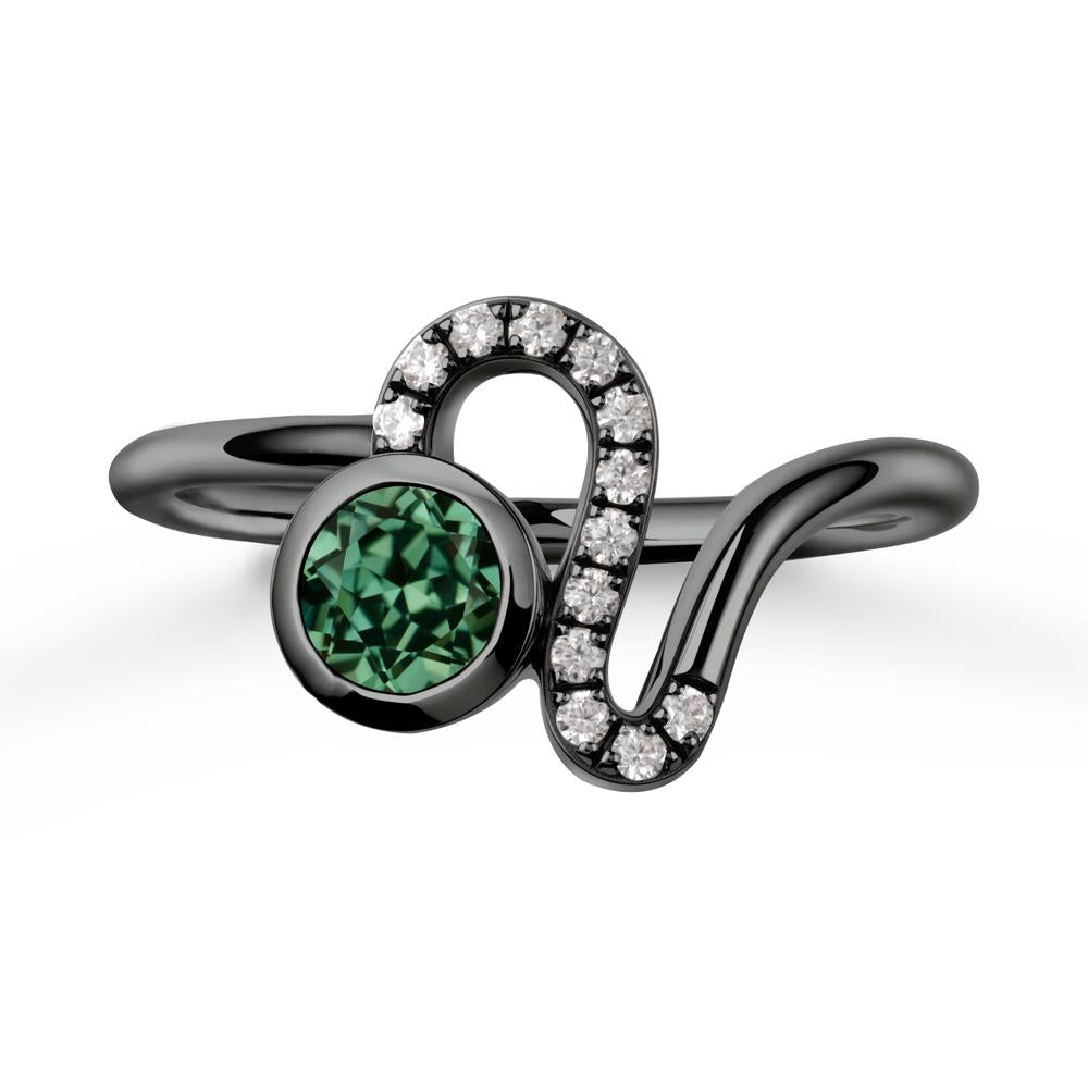 Bezel Round Green Sapphire Ring - LUO Jewelry #metal_black finish sterling silver