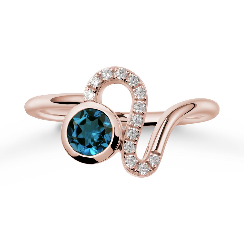 Leo Zodiac Round London Blue Topaz Ring - LUO Jewelry #metal_14k rose gold