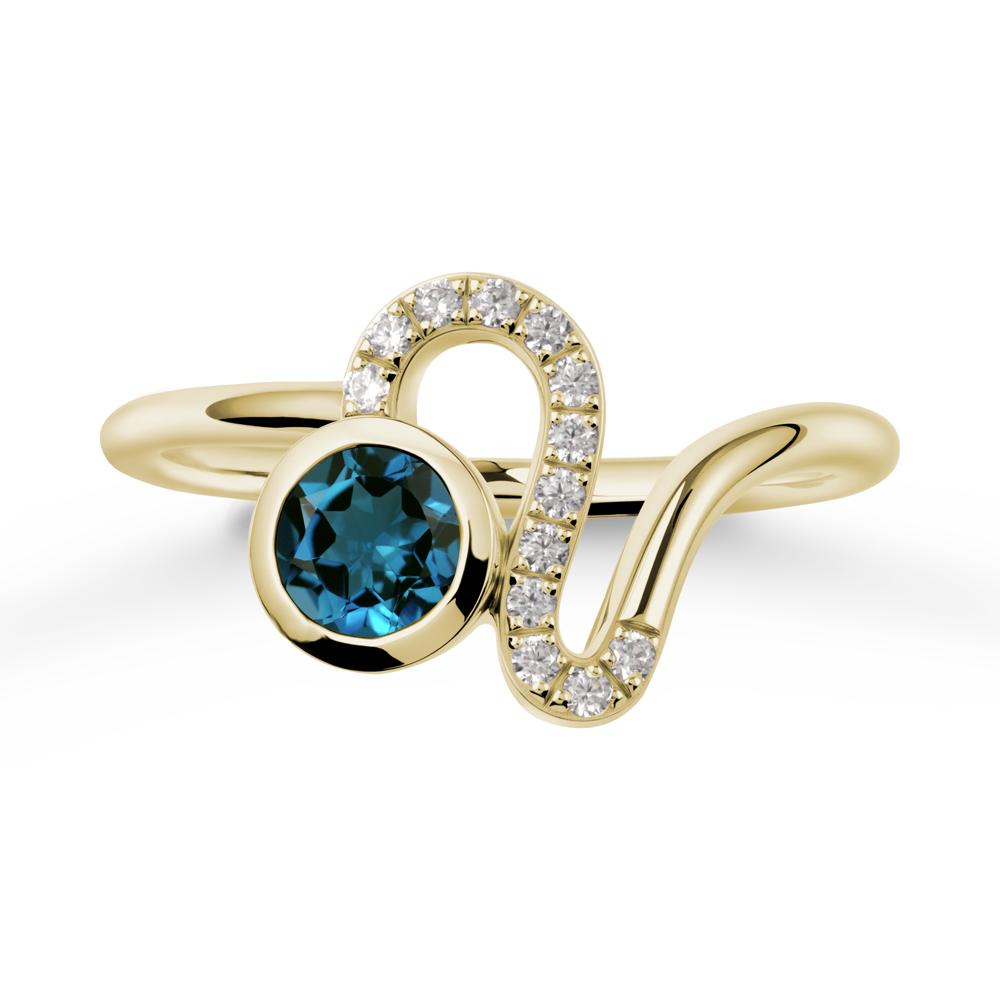 Leo Zodiac Round London Blue Topaz Ring - LUO Jewelry #metal_14k yellow gold