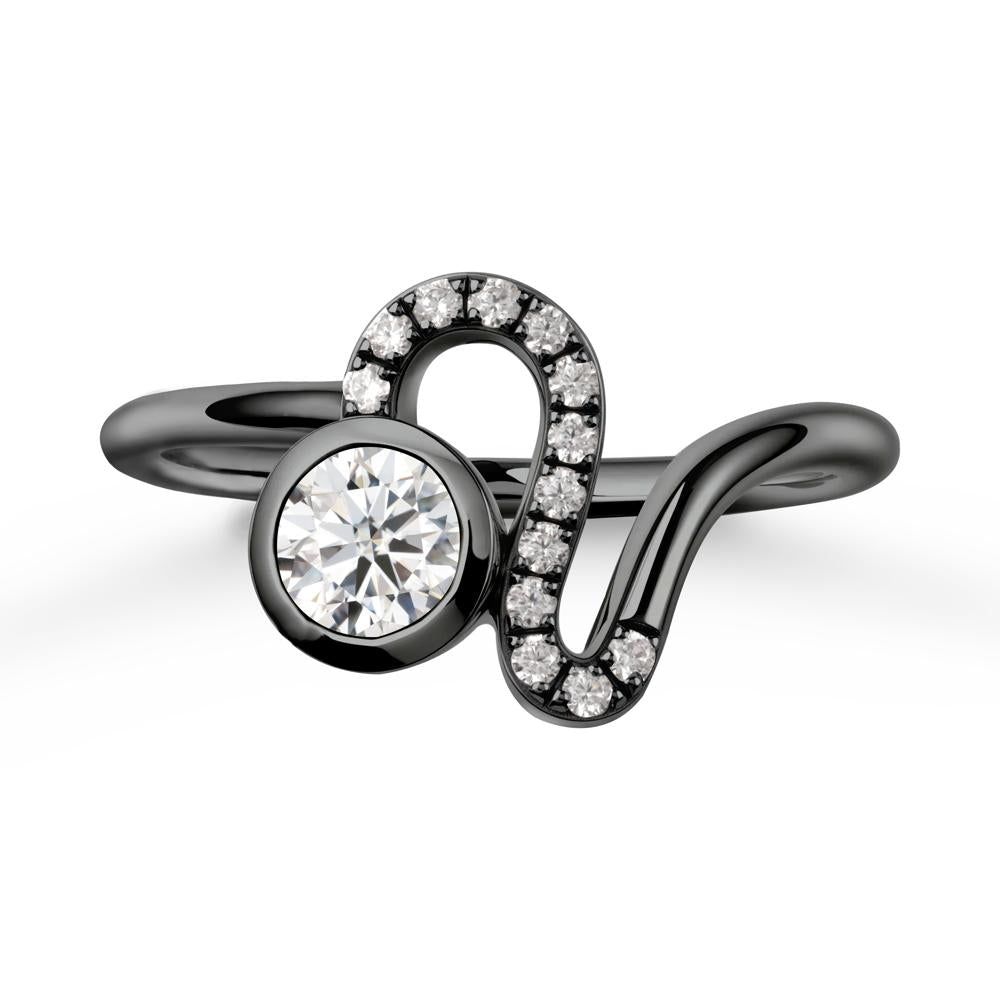 Bezel Round Moissanite Ring - LUO Jewelry #metal_black finish sterling silver