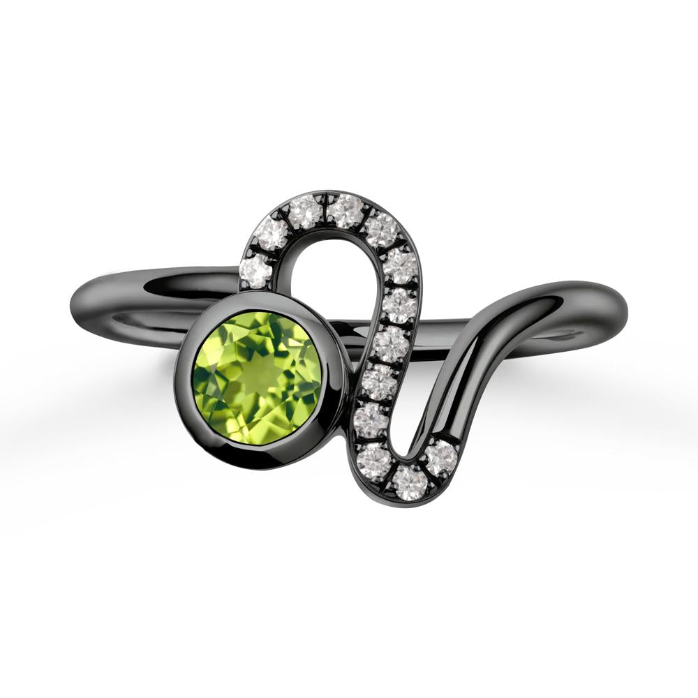 Leo Zodiac Round Peridot Ring - LUO Jewelry #metal_black finish sterling silver