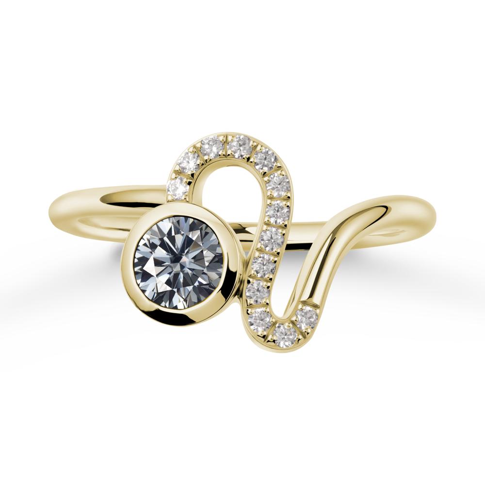 Leo Zodiac Round Grey Moissanite Ring - LUO Jewelry #metal_14k yellow gold