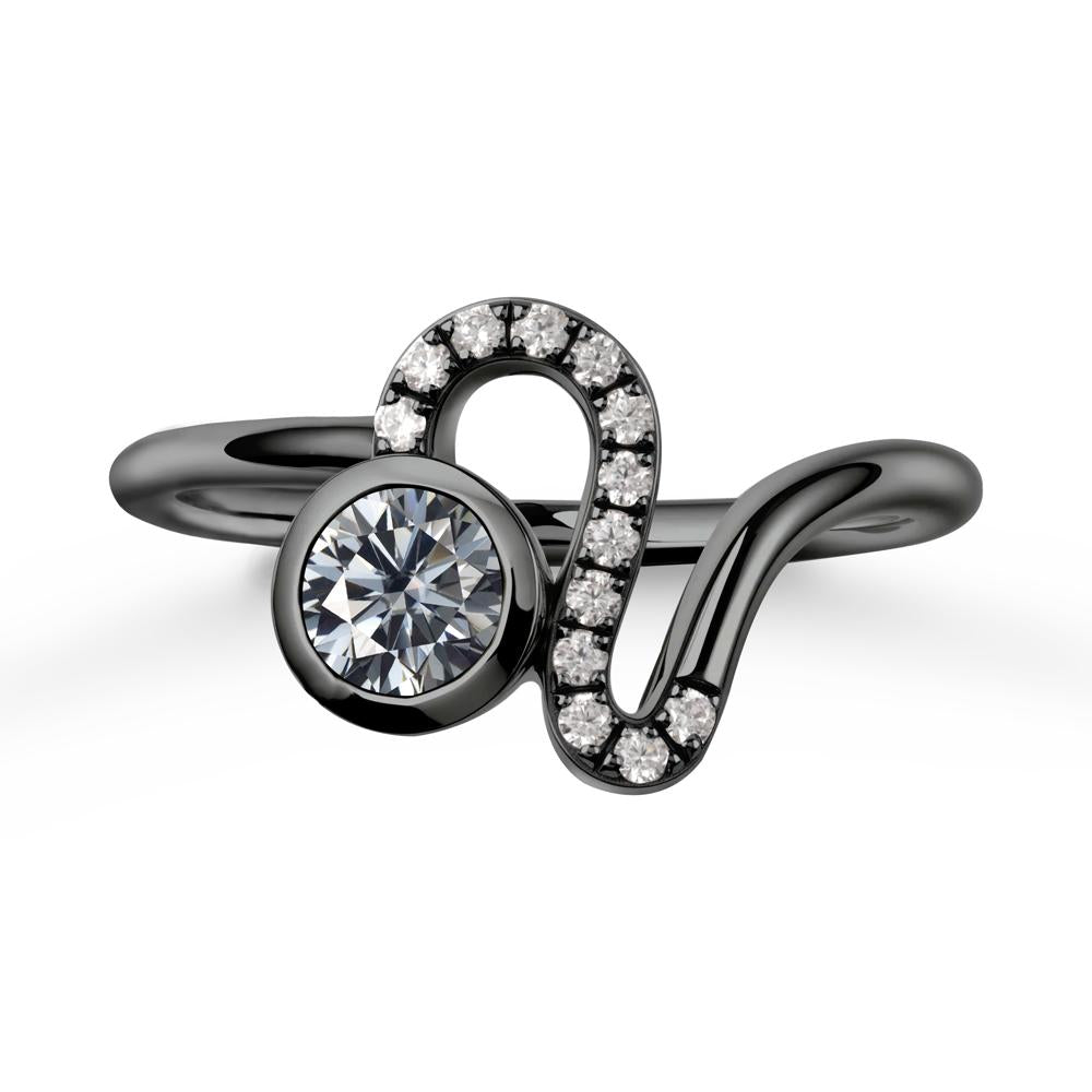 Leo Zodiac Round Grey Moissanite Ring - LUO Jewelry #metal_black finish sterling silver