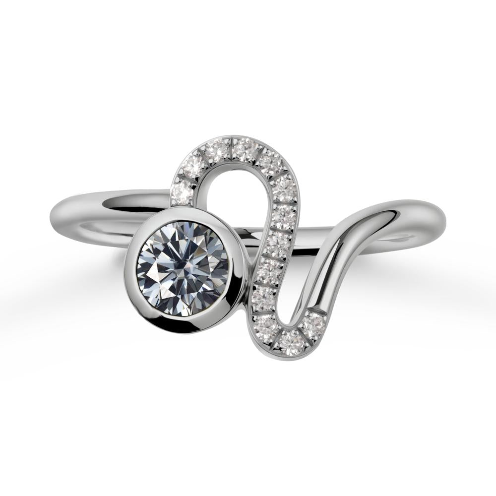 Leo Zodiac Round Grey Moissanite Ring - LUO Jewelry #metal_platinum