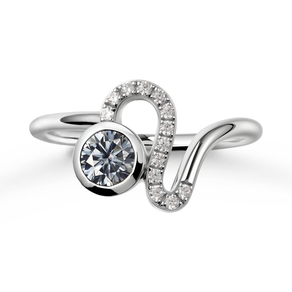 Leo Zodiac Round Grey Moissanite Ring - LUO Jewelry #metal_sterling silver