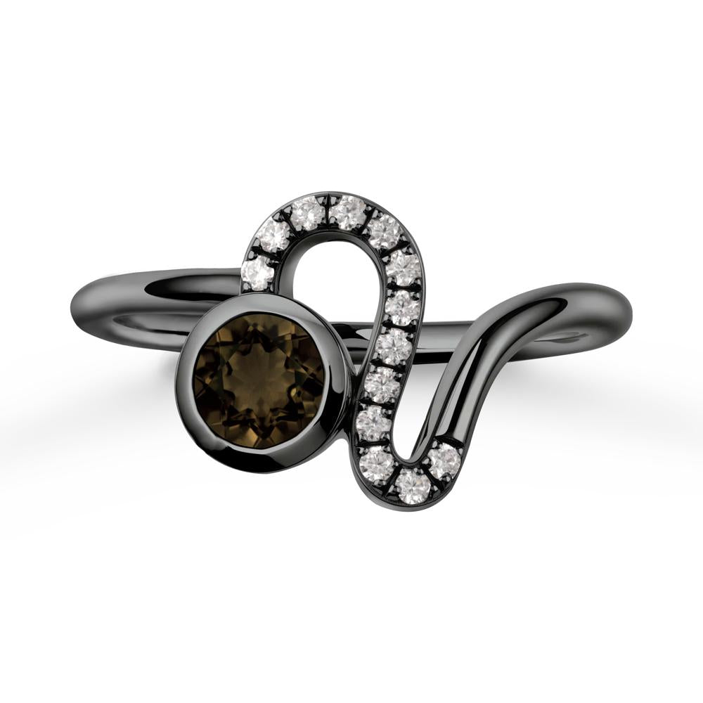Leo Zodiac Round Smoky Quartz Ring - LUO Jewelry #metal_black finish sterling silver