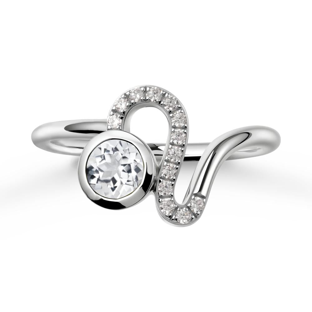 Leo Zodiac Round White Topaz Ring - LUO Jewelry #metal_14k white gold