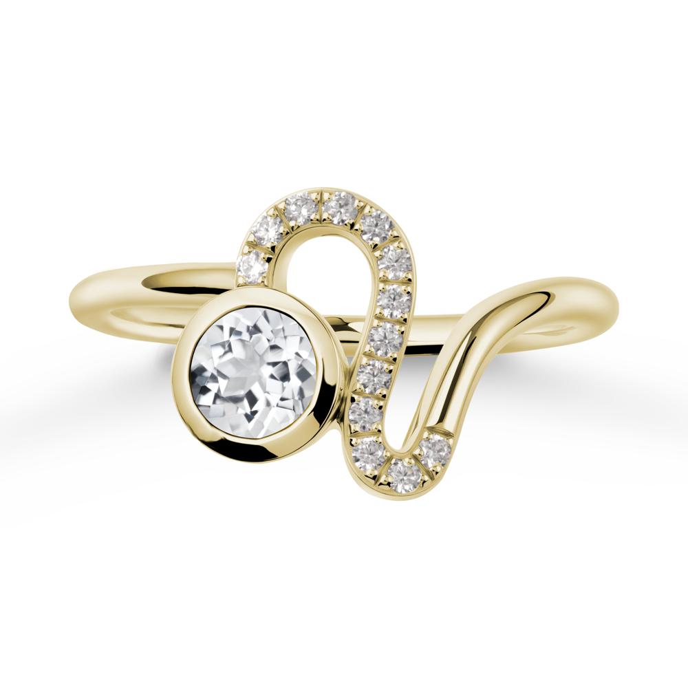 Leo Zodiac Round White Topaz Ring - LUO Jewelry #metal_14k yellow gold