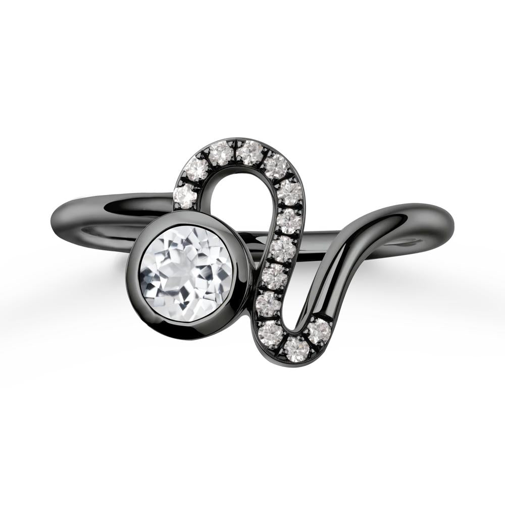 Leo Zodiac Round White Topaz Ring - LUO Jewelry #metal_black finish sterling silver