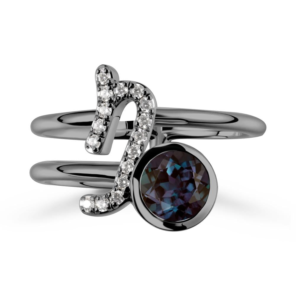 Unique Alexandrite Capricorn Zodiac Ring -Steadfast & Enduring - LUO Jewelry #metal_black finish sterling silver