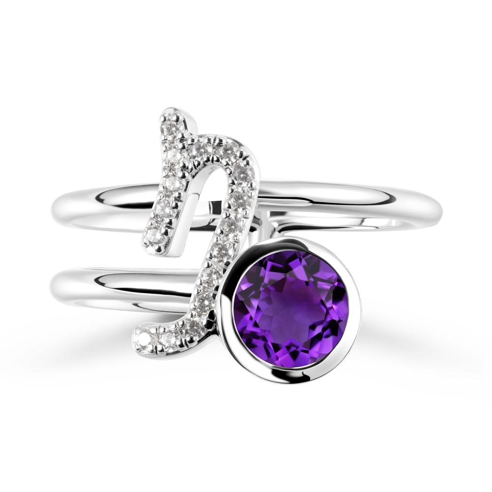 Capricorn Zodiac Round Amethyst Ring - LUO Jewelry #metal_14k white gold