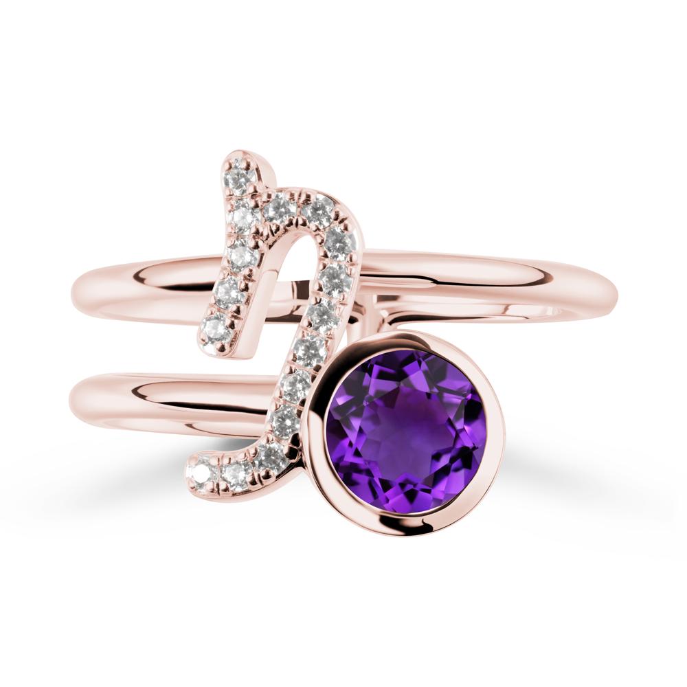 Capricorn Zodiac Round Amethyst Ring - LUO Jewelry #metal_18k rose gold