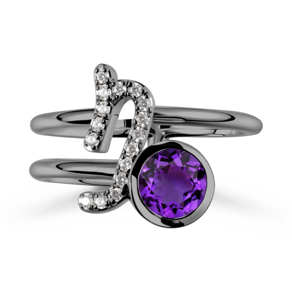 Capricorn Zodiac Round Amethyst Ring - LUO Jewelry #metal_black finish sterling silver