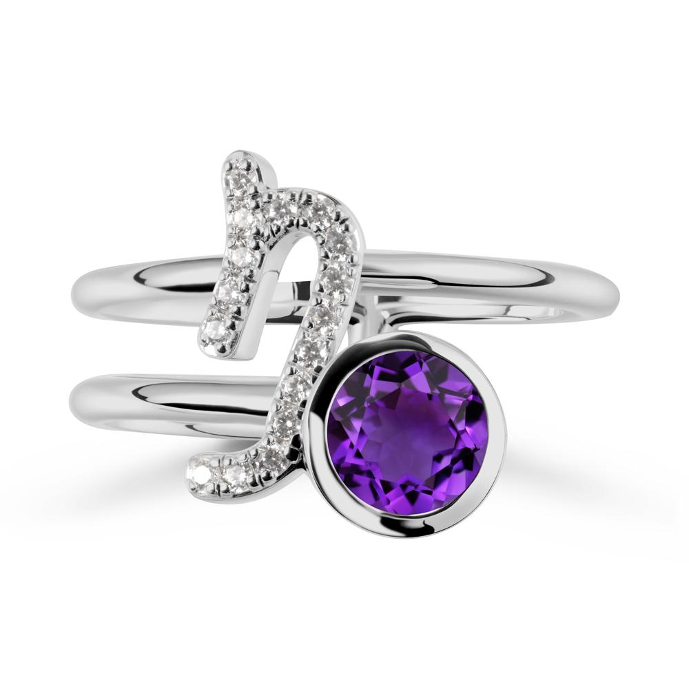 Capricorn Zodiac Round Amethyst Ring - LUO Jewelry #metal_platinum